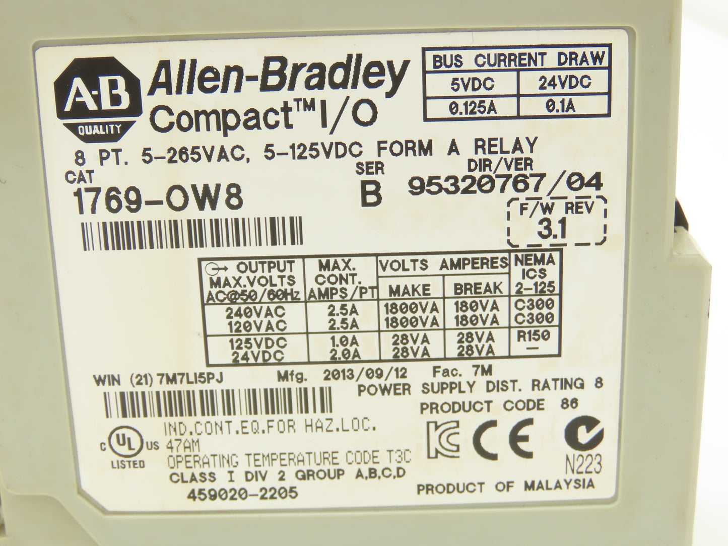 Allen Bradley 1769-OW8 8PT Compact I/O Modules Ser B F/W 3.1 Lot of 2