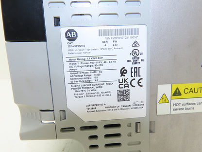 Allen Bradley 22F-V6P0N103 PowerFlex 4M AC Drive 1.1kW/1.5Hp Ser A FW 2.02
