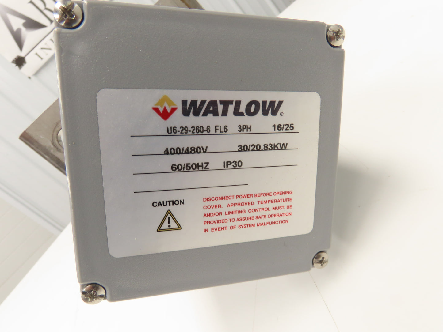 Watlow U6-29-260-6 Immersion Heater 30kw 480V 3PH 316SS 6" Sq Flange 39"L