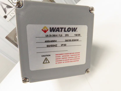 Watlow U6-29-260-6 Immersion Heater 30kw 480V 3PH 316SS 6" Sq Flange 39"L
