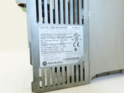 Allen Bradley 22B-D012N104 PowerFlex 40 AC Drive 460VAC 7.5HP 3PH Ser A FRN 6.01