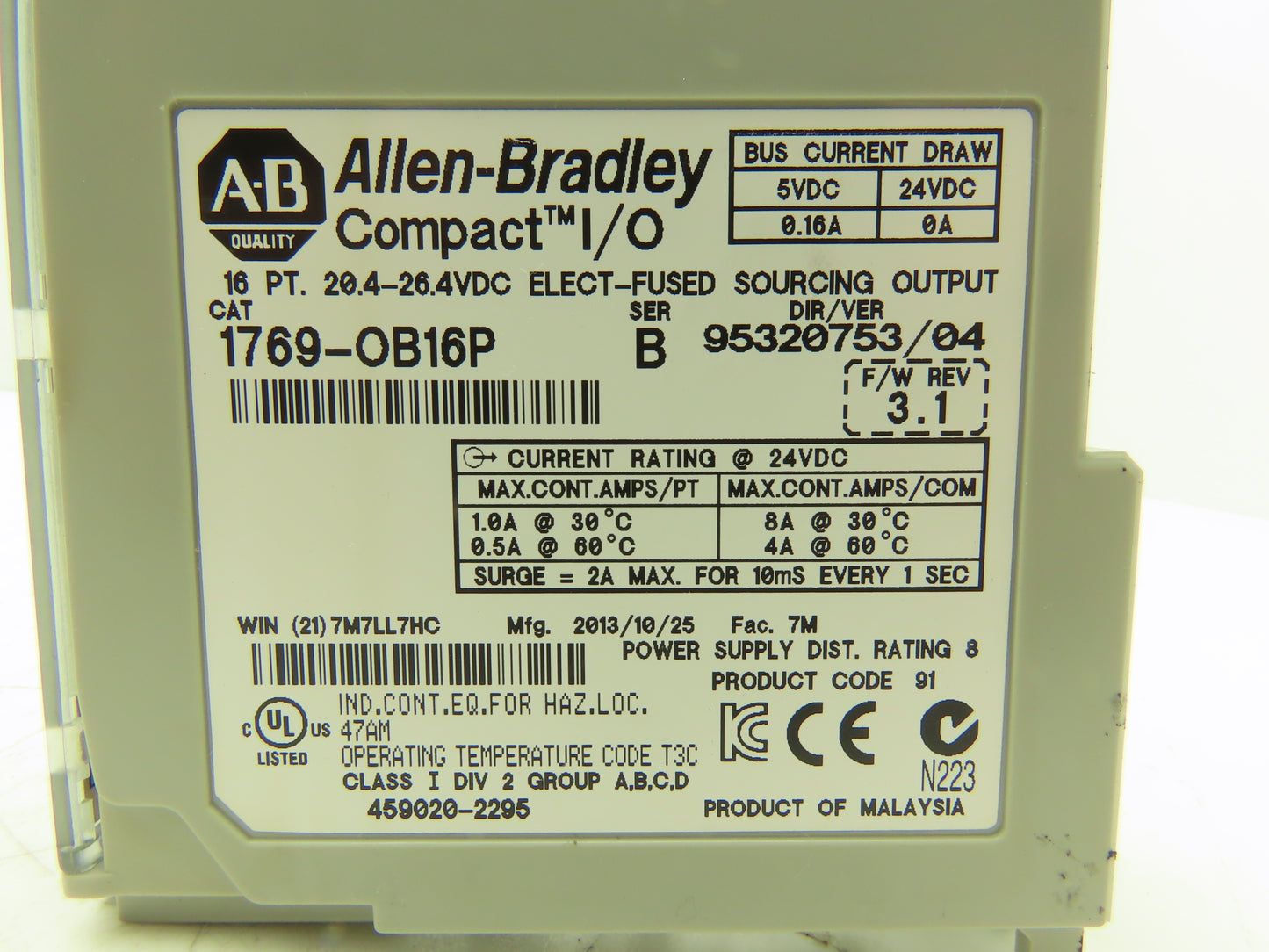 Allen Bradley 1769-OB16P Compact I/O 24VDC F/W 3.1 Output Module Ser B Lot of 5