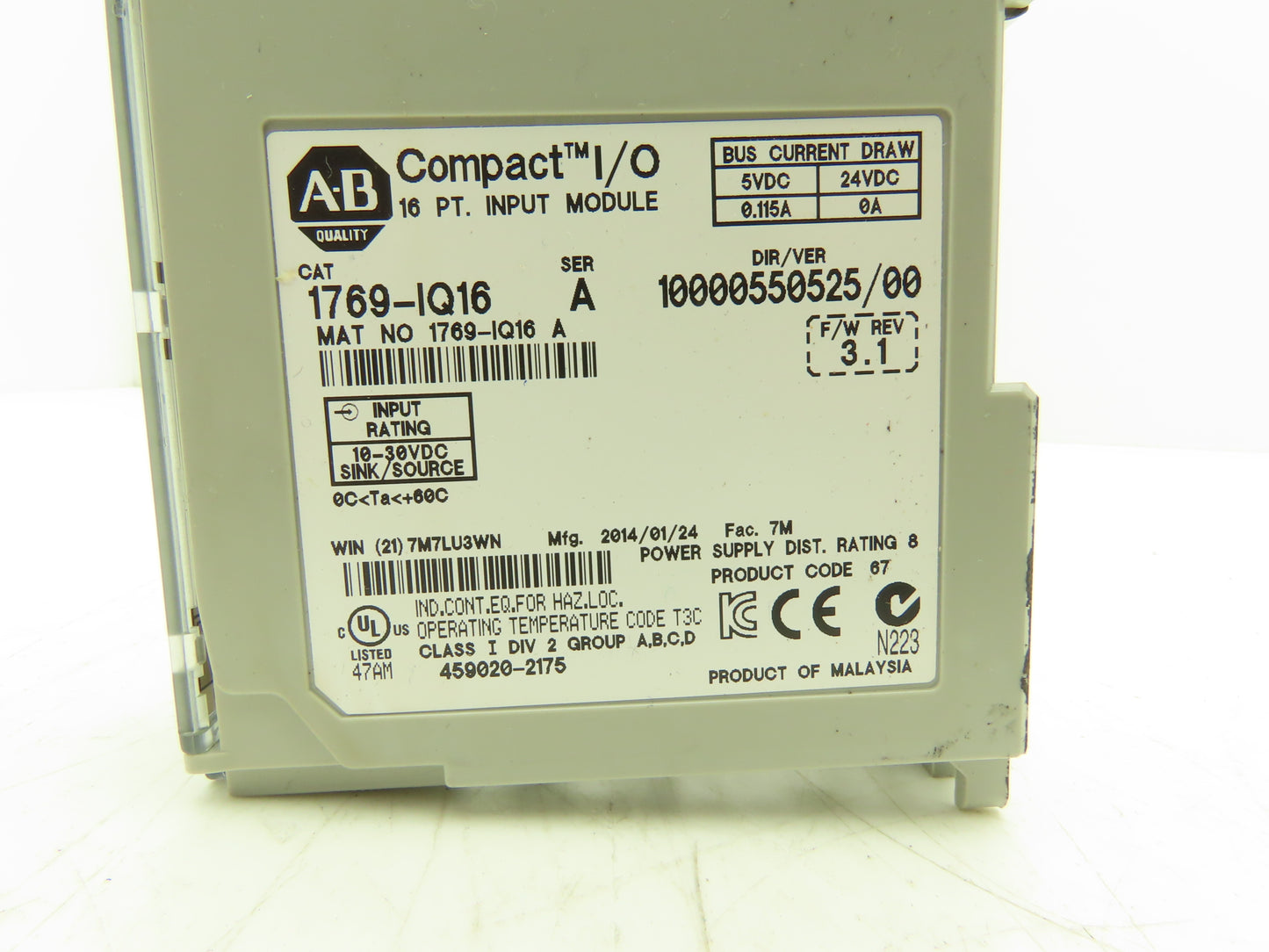 Allen Bradley 1769-IQ16 DC I/O Modules 16-Point 24VDC Ser A FW 3.1 Lot of 6