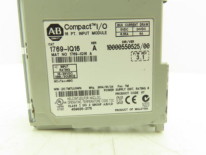 Allen Bradley 1769-IQ16 DC I/O Modules 16-Point 24VDC Ser A FW 3.1 Lot of 6