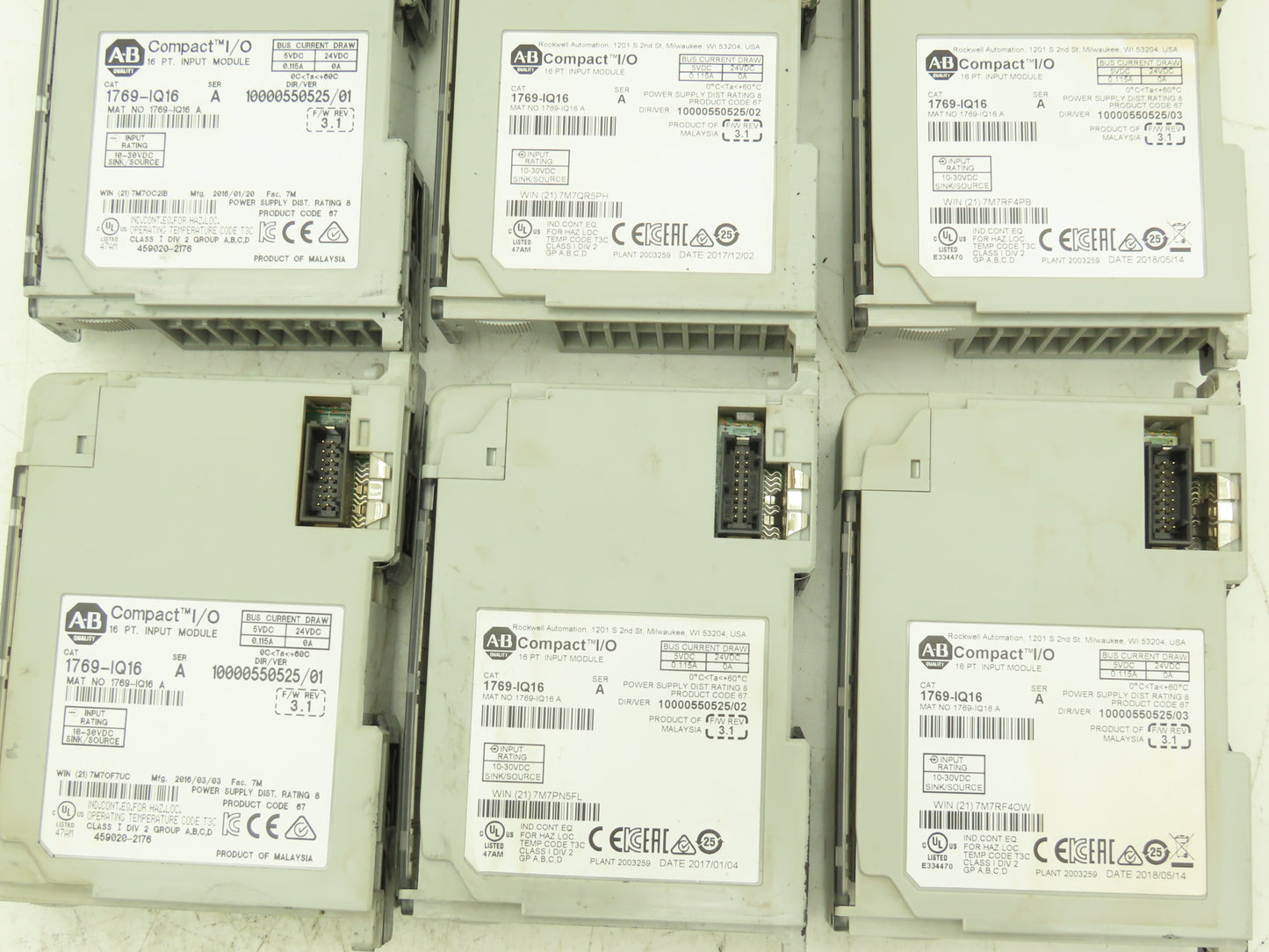 Allen Bradley 1769-IQ16 DC I/O Modules 16-Point 24VDC Ser A Mixed Lot of 6 READ