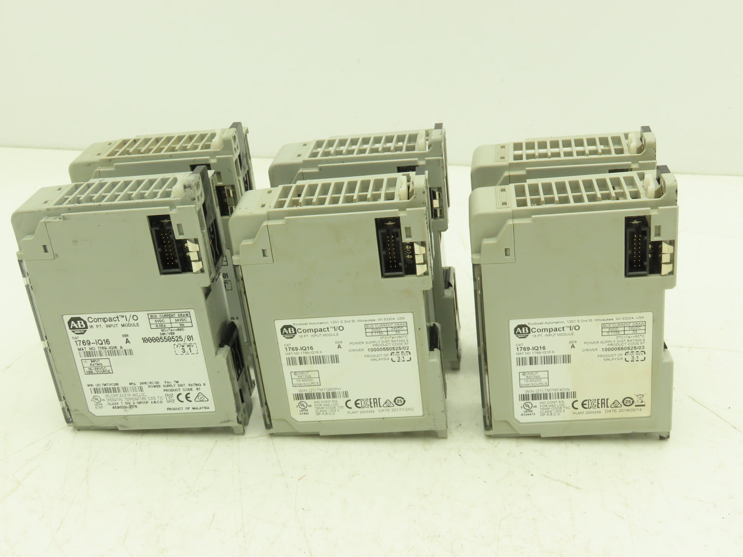 Allen Bradley 1769-IQ16 DC I/O Modules 16-Point 24VDC Ser A Mixed Lot of 6 READ