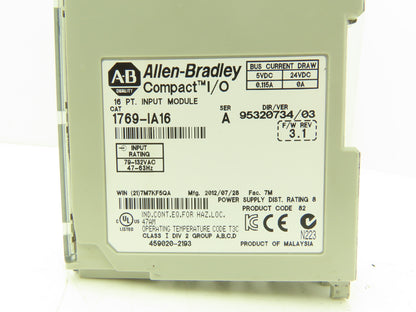 Allen Bradley 1769-IA16 Compact Logix I/O Input Module 16Pt Ser A FW 3.1