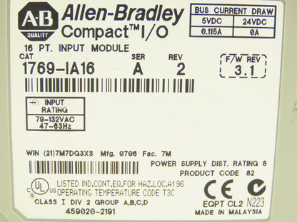 Allen Bradley 1769-IA16 Compact Logix I/O Input Module 16Pt Ser A Rev 2