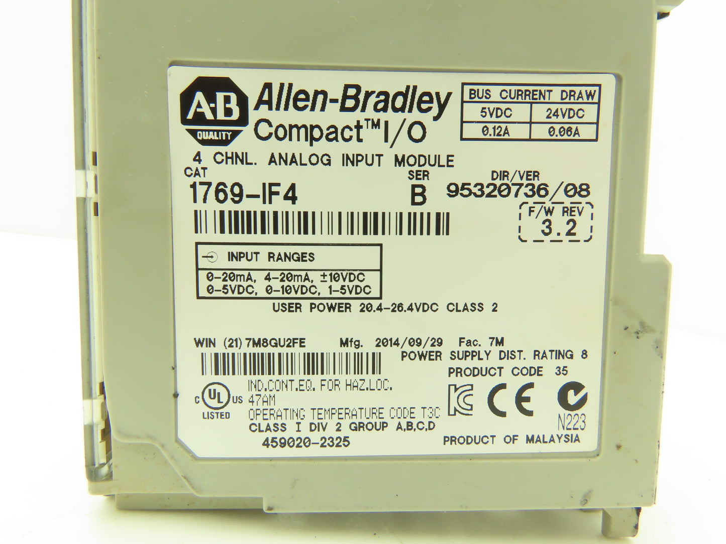 Allen Bradley 1769-IF4 Compact I/O Analog Input Module 24VDC Ser B FW 3.2