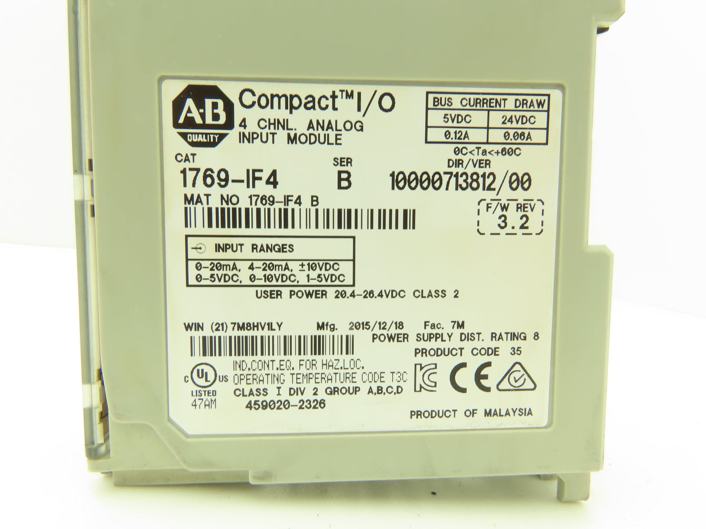 Allen Bradley 1769-IF4 Compact I/O Analog Input Module 24VDC Ser B FW 3.2