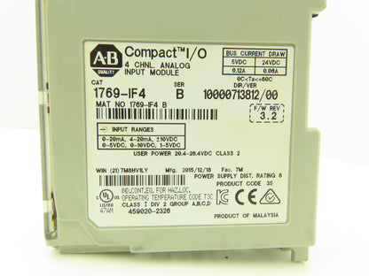 Allen Bradley 1769-IF4 Compact I/O Analog Input Module 24VDC Ser B FW 3.2