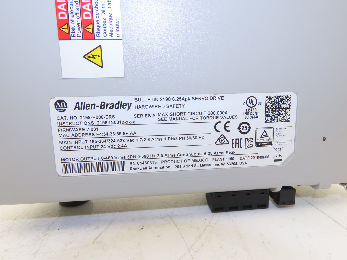 Allen Bradley 2198-H008-ERS Kinetix 5500 Servo Drive 460 VRMS 3Ph FW 7.001