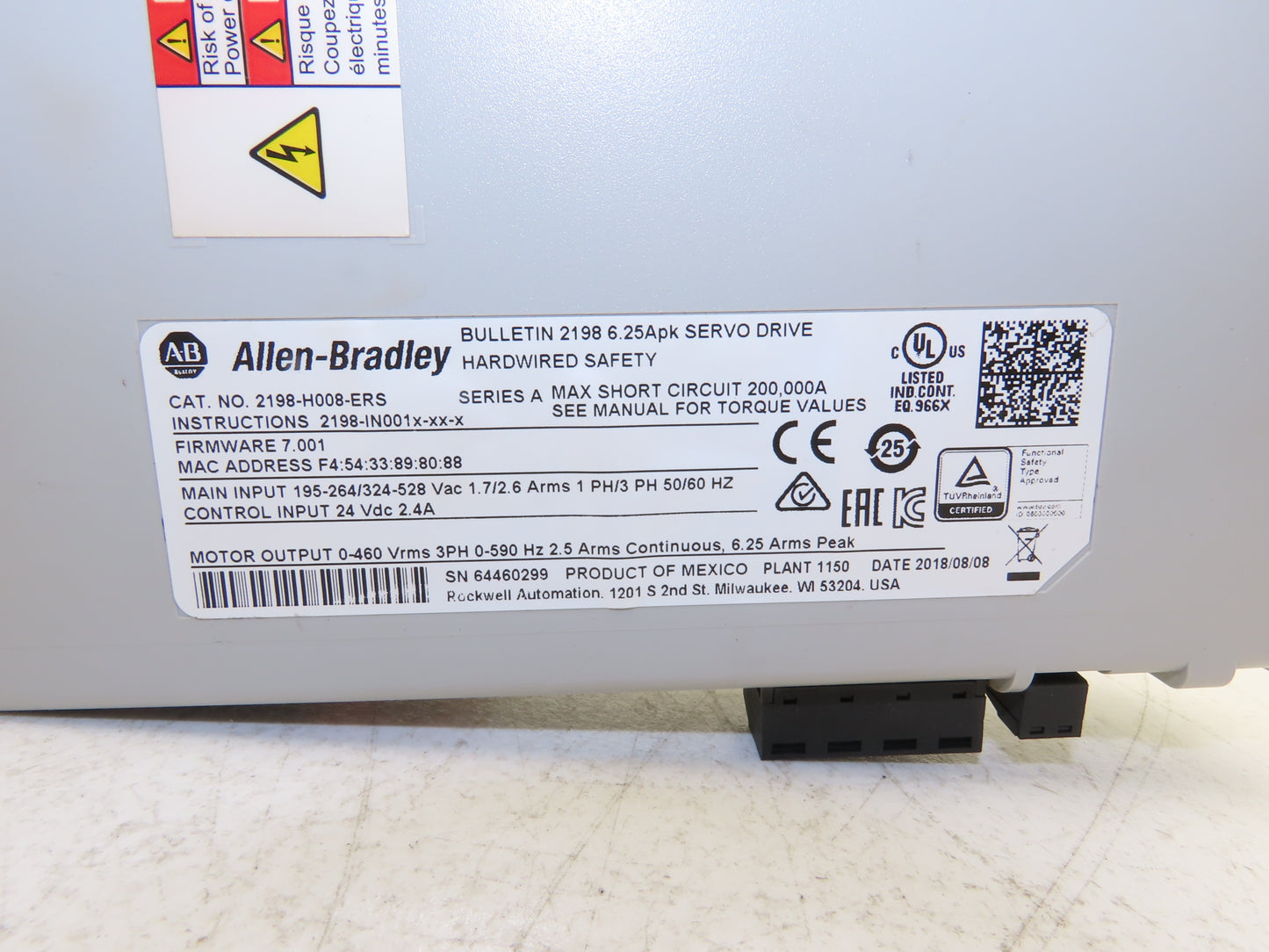 Allen Bradley 2198-H008-ERS Kinetix 5500 Servo Drive 460 VRMS 3Ph FW 7.001