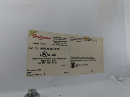 Hoffman Electrical Enclosure Control Panel 60x49x12" JIC 30A Breaker A60X4912