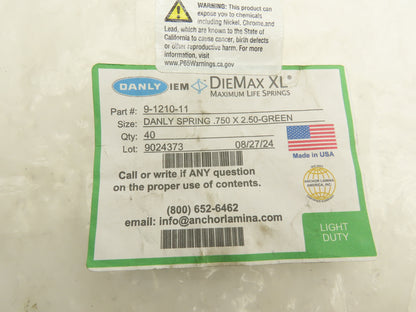 Danly 9-1210-11 DieMax XL Compression Die Springs Green 3/4"x 2.5"L  Lot of 26