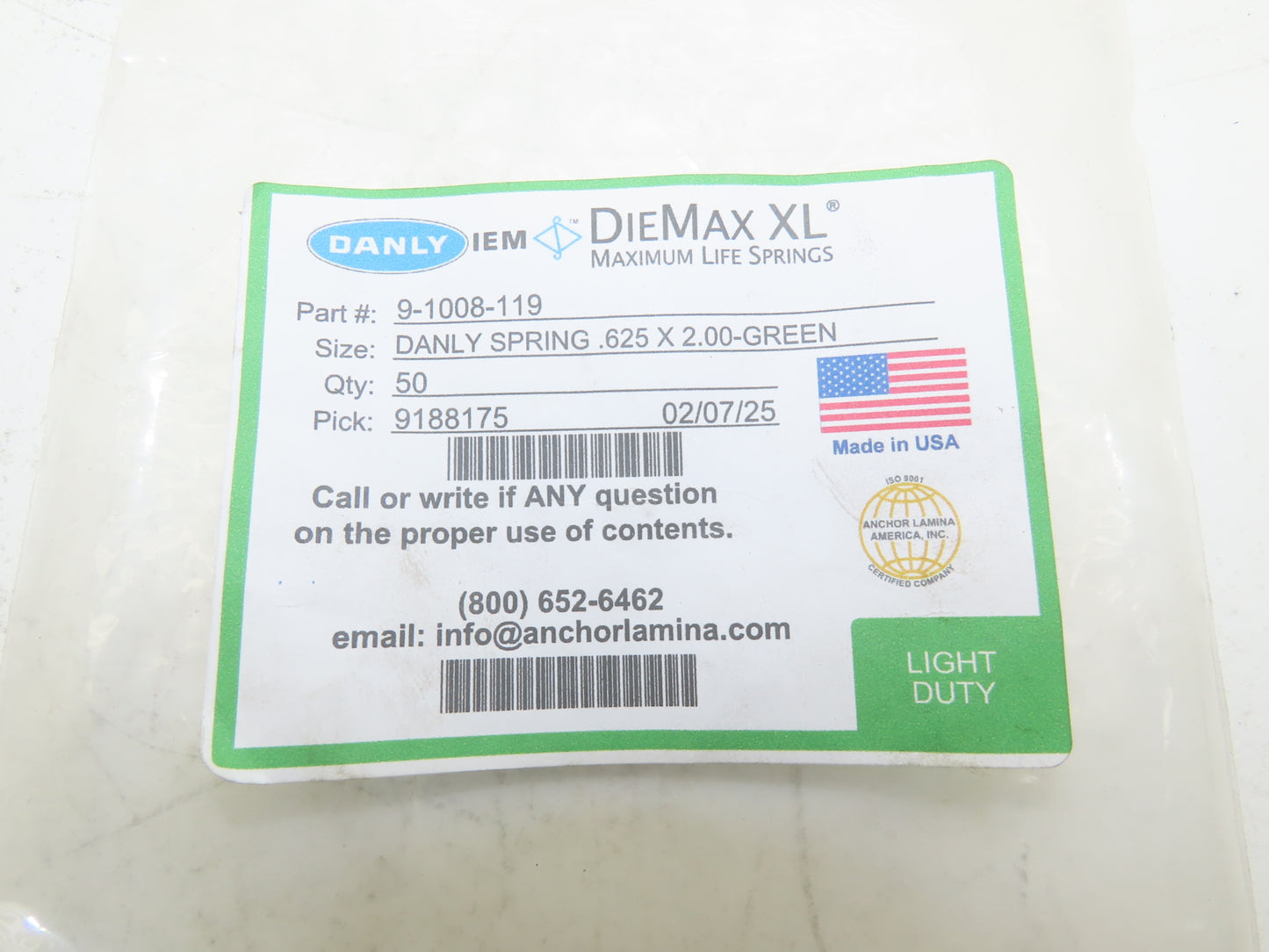 Danly 9-1008-119 DieMax XL Compression Die Springs Green 5/8"x 2"L  Lot of 50