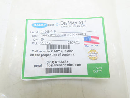 Danly 9-1008-119 DieMax XL Compression Die Springs Green 5/8"x 2"L  Lot of 50