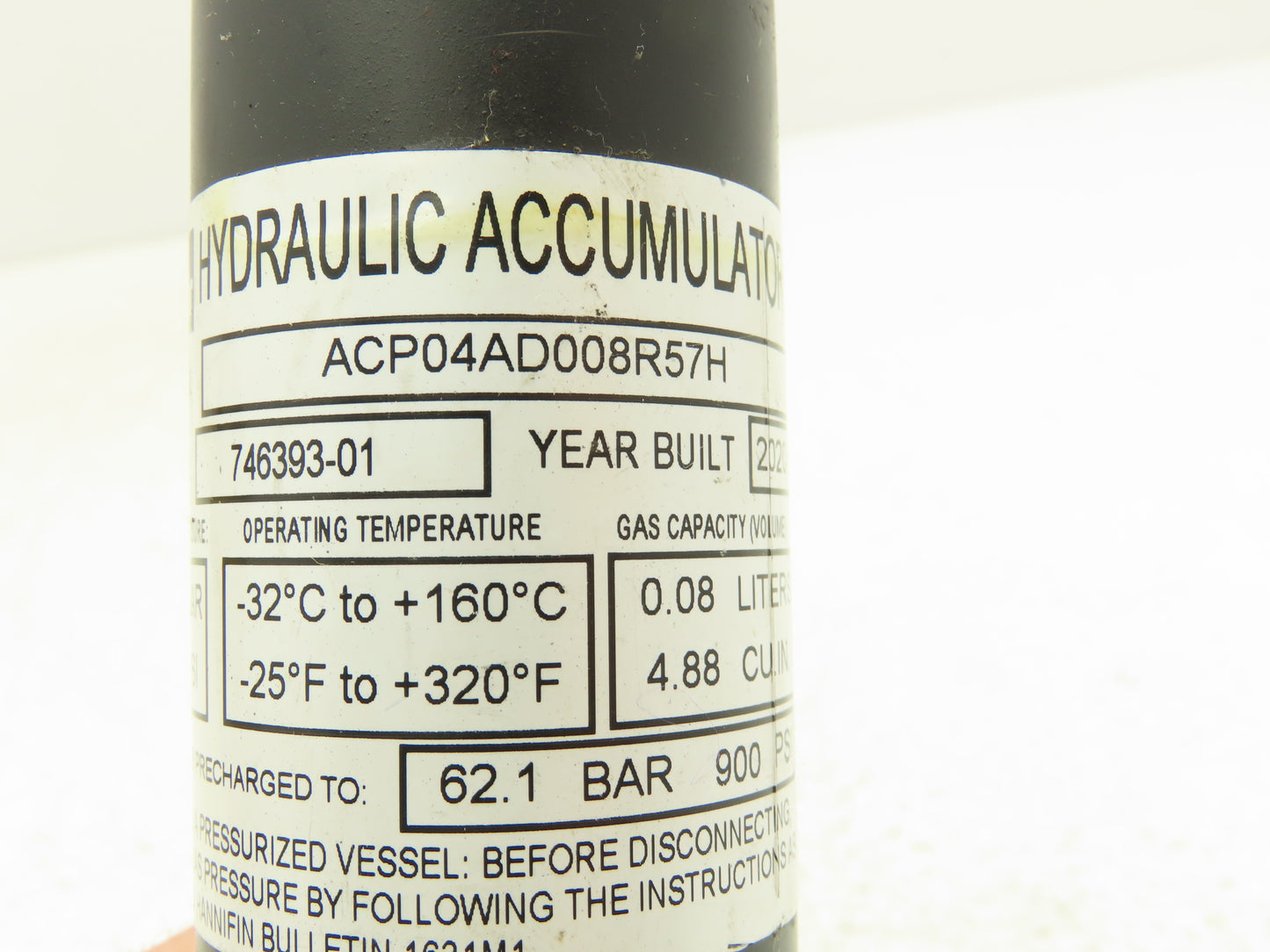 Parker ACP04AD008R57H Forklift Hydraulic Accumulator 900 PSI Off Hyster E80XN