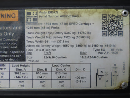 Parker ACP04AD008R57H Forklift Hydraulic Accumulator 900 PSI Off Hyster E80XN