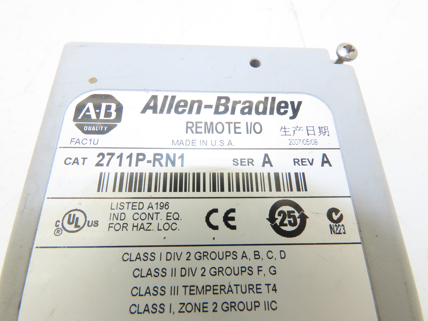 Allen Bradley 2711P-RN1 Remote I/O Communication Module PanelView Plus Ser A