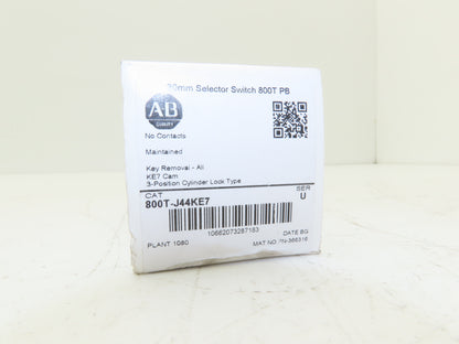 Allen Bradley 800T-J44KE7 Keyed Selector Switch 3-Position w/Key Series U