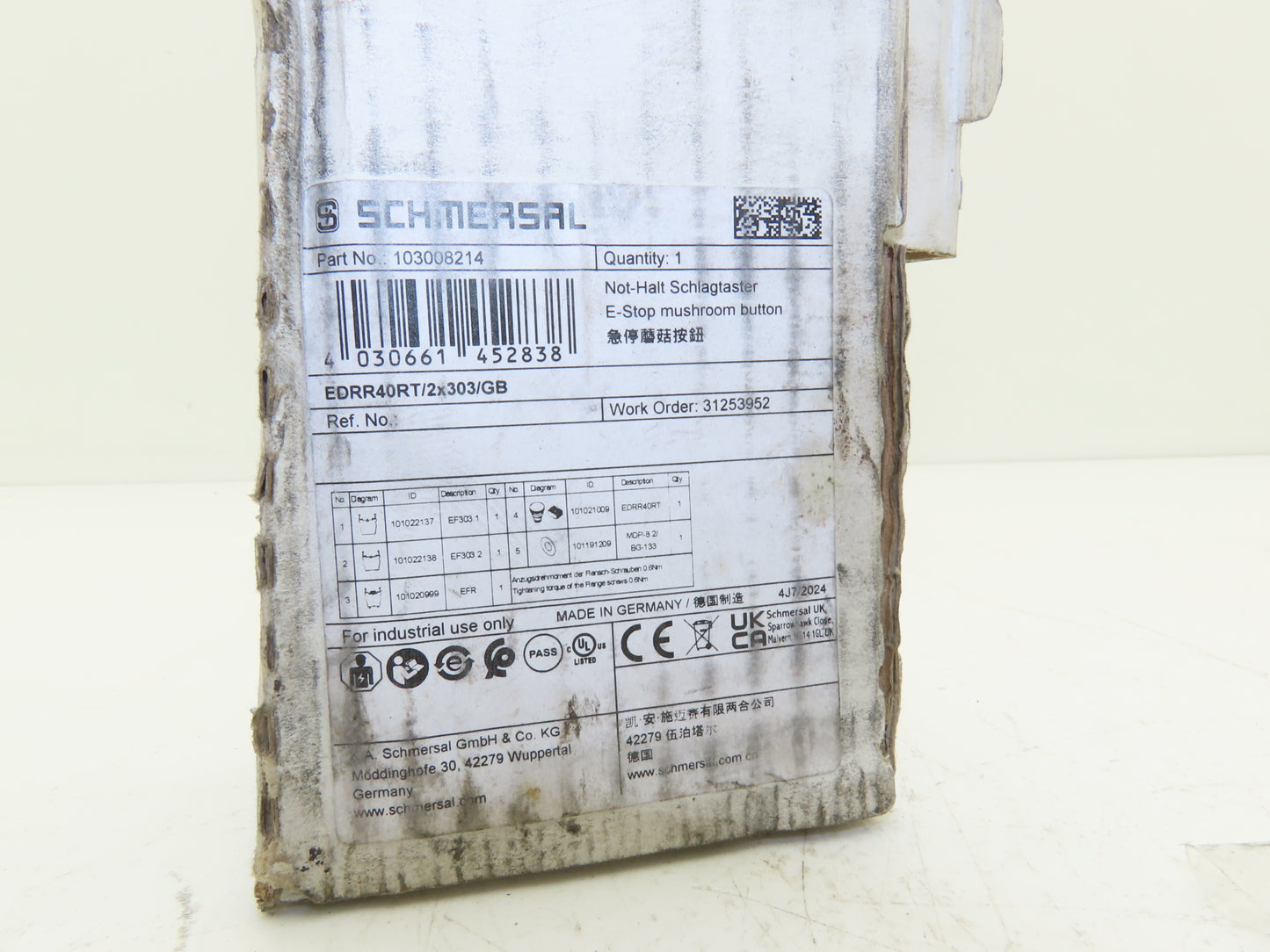 Schmersal EDRR40RT/2X303/GB E-Stop Pushbutton Kit Mushroomhead 38.5mm 103008214