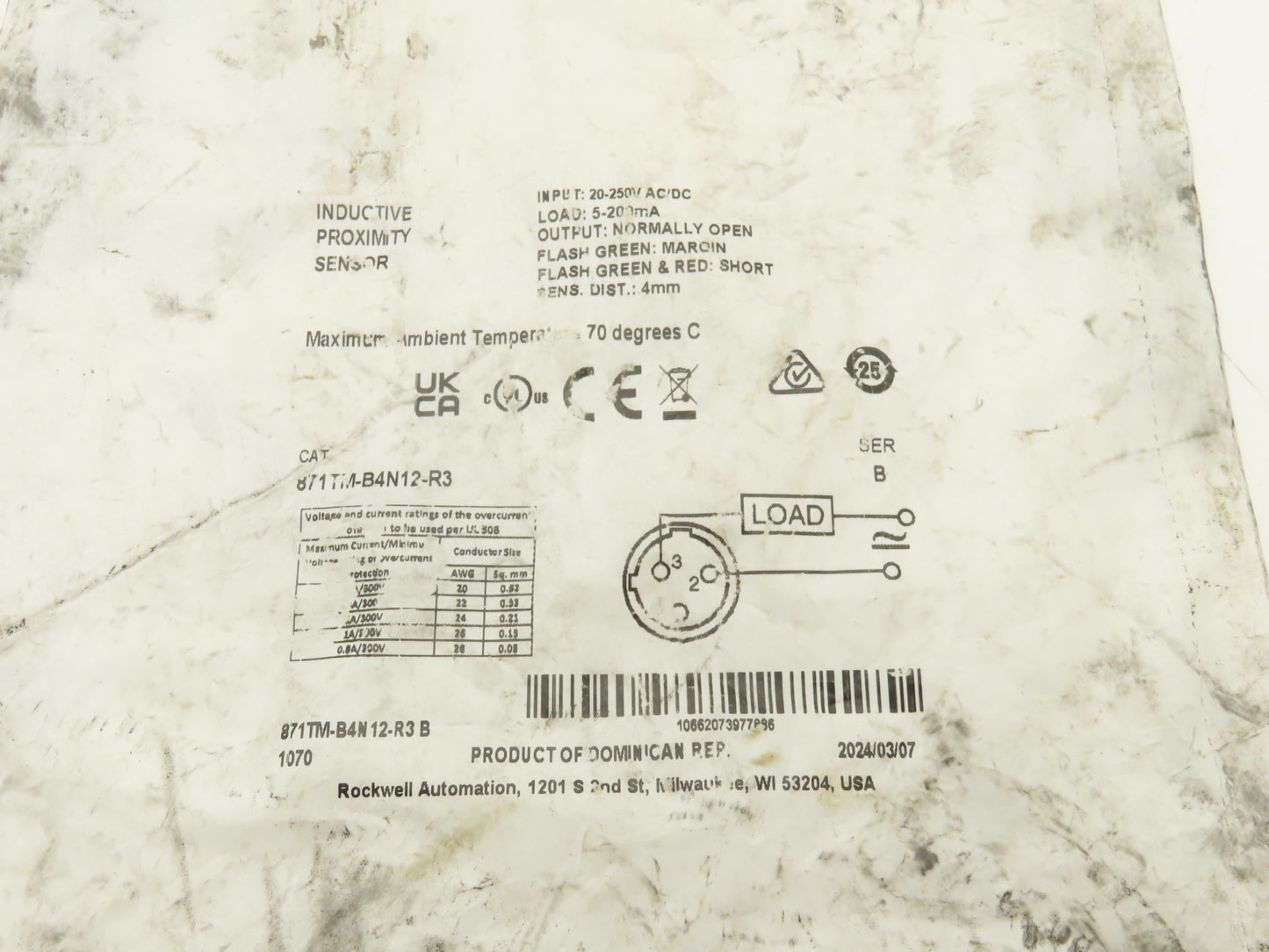 Allen Bradley 871TM-B4N12-R3 Inductive Proximity Sensor 20-250V Ser B