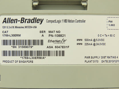 Allen Bradley 1769-L30ERM CompactLogix Motion Controller 1MB Ethernet IP Ser A