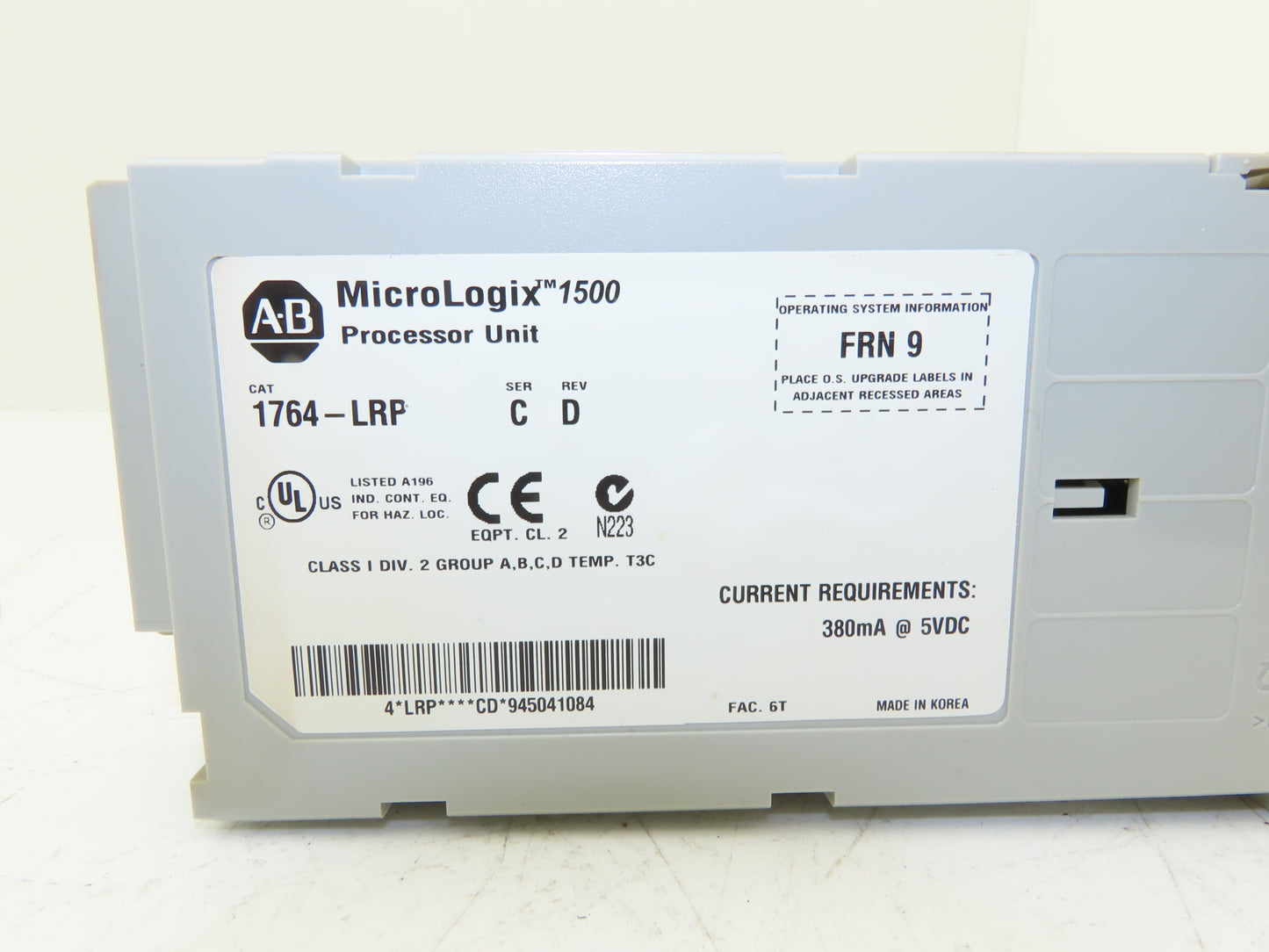 Allen Bradley 1764-LRP MicroLogix 1500 Processor Unit Ser C Rev D FRN 9
