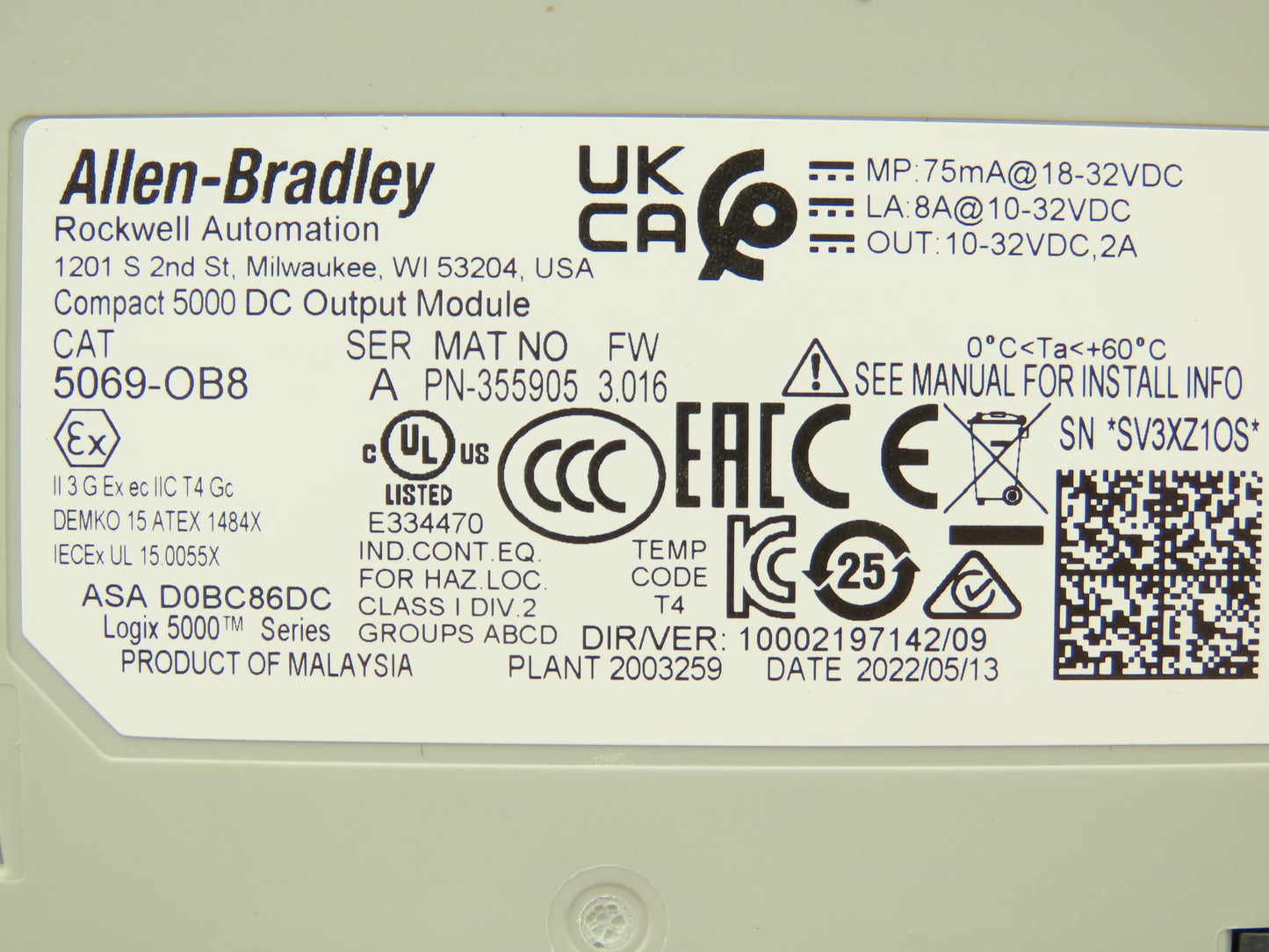 Allen Bradley 5069-OB08 Compact I/O Output Module 24V 8 Channel FW 3.016