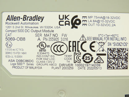 Allen Bradley 5069-OB08 Compact I/O Output Module 24V 8 Channel FW 3.016