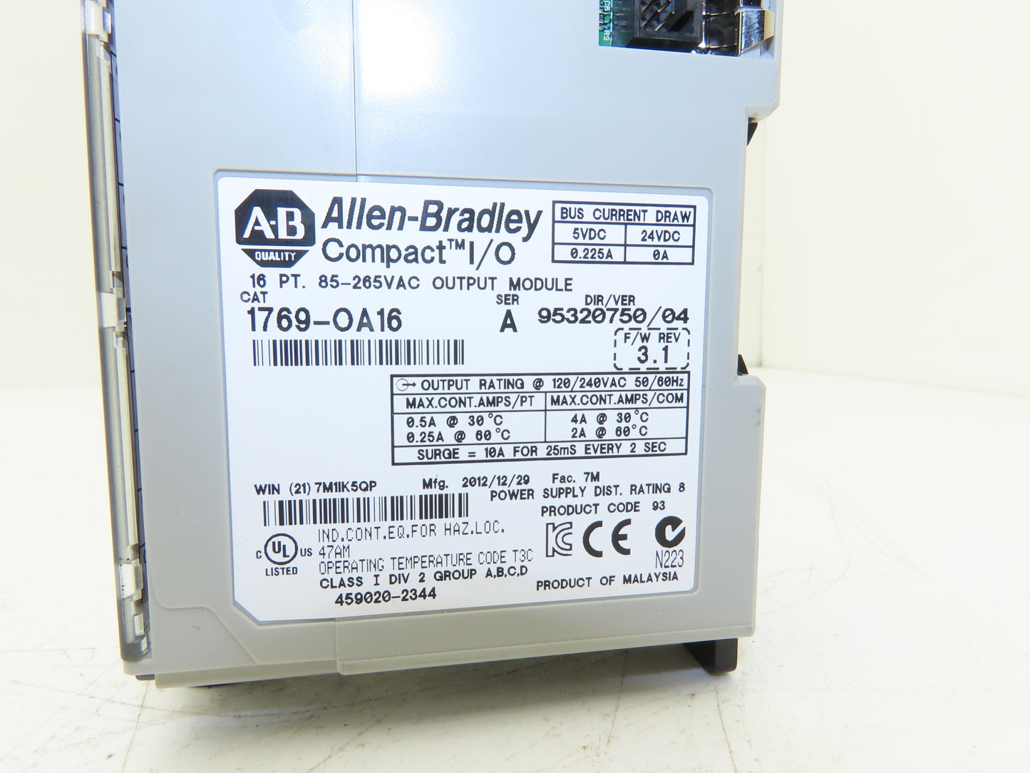 Allen Bradley 1769-OA16 Compact I/O 16 Pt Output Module 115/230V Ser A F/W 3.1