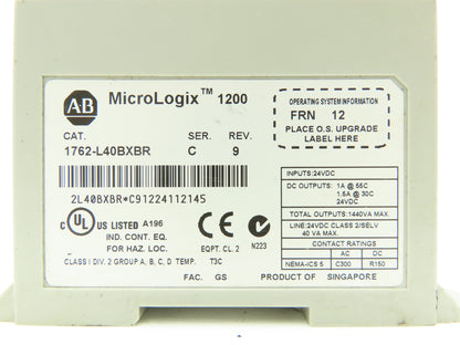 Allen Bradley 1762-L40BXBR MicroLogix 1200 PLC Input Output Module Ser C Rev 9