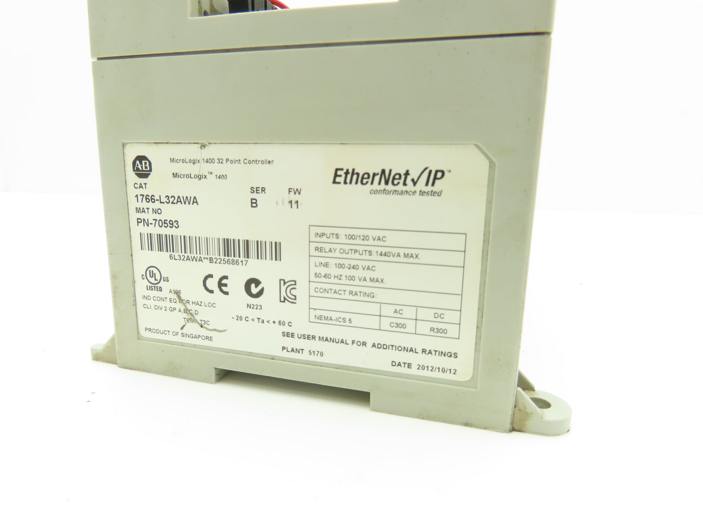 Allen Bradley 1766-L32AWA MicroLogix 1400 Controller Module 32Pt Series B FW 11