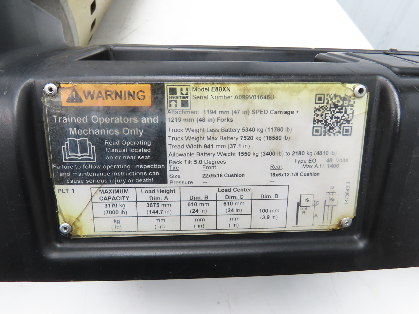 Hyster 8544587 Forklift Traction Drive Motor 48V 21.5kW Off E80XN TSW 180/6-360
