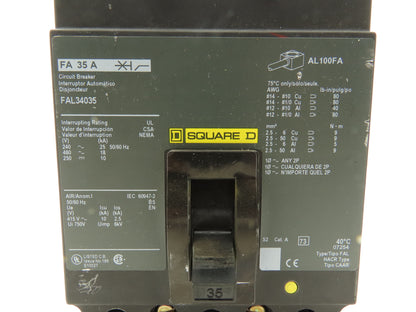 Square D FAL34035 3 Pole Circuit Breaker 35A 600V 3PH Gray Face Molded Case