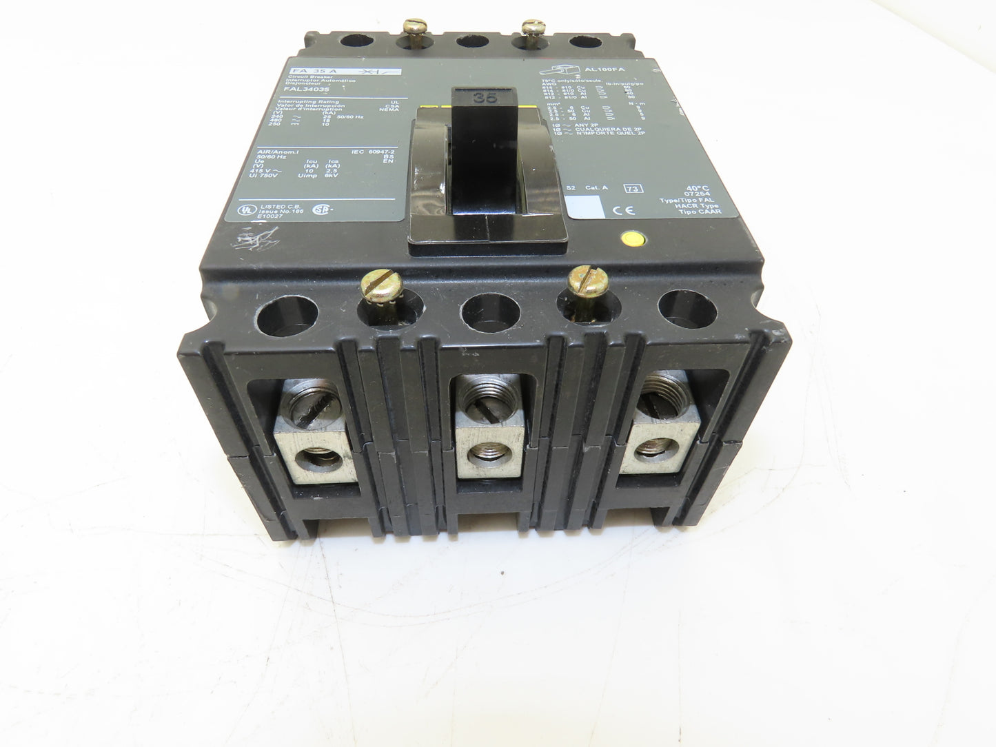 Square D FAL34035 3 Pole Circuit Breaker 35A 600V 3PH Gray Face Molded Case