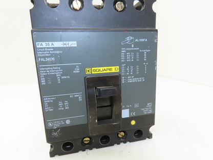 Square D FAL34035 3 Pole Circuit Breaker 35A 600V 3PH Gray Face Molded Case