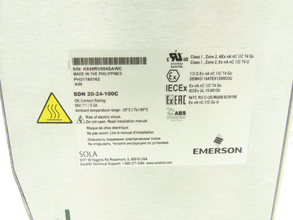 Sola Emerson SDN 20-24-100C PLC Power Supply 24V 20A 100-240V