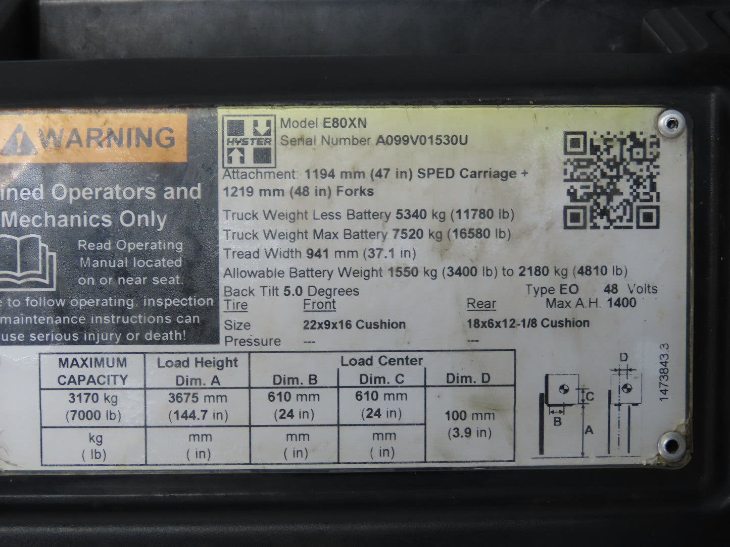 Hyster 8536820 Forklift Control Module Rev 21 Off E80XN READ