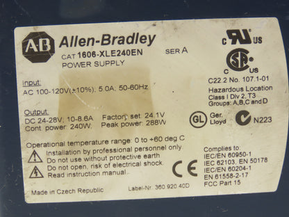 Allen Bradley 1606-XLE240EN PLC Power Supply 24VDC 10A 240W 120V 1PH Input