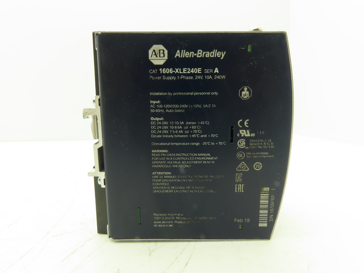 Allen Bradley 1606-XLE240E PLC Power Supply 24VDC 10A 240W 120-240V 1PH Input