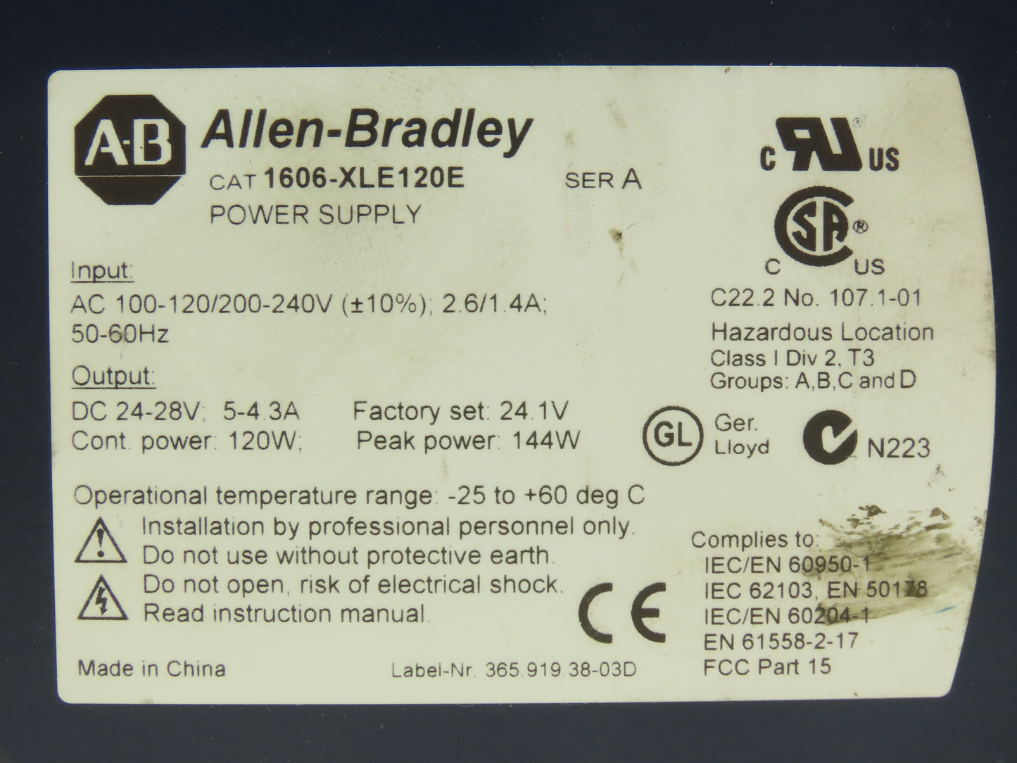 Allen Bradley 1606-XLS120E PLC Power Supply 24VDC 5A 120W 120-240V 1PH Lot of 3