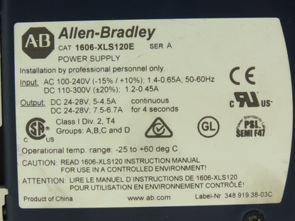 Allen Bradley 1606-XLS120E PLC Power Supply 24VDC 5A 120W 120-240V 1PH Lot of 3