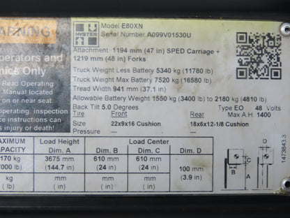 Parker ACP04AD008R57H Forklift Hydraulic Accumulator 900 PSI Off Hyster E80XN