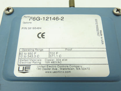 Ingersoll Rand F6G-12146-2 Temperature Switch W Capillary & Probe Air Compressor