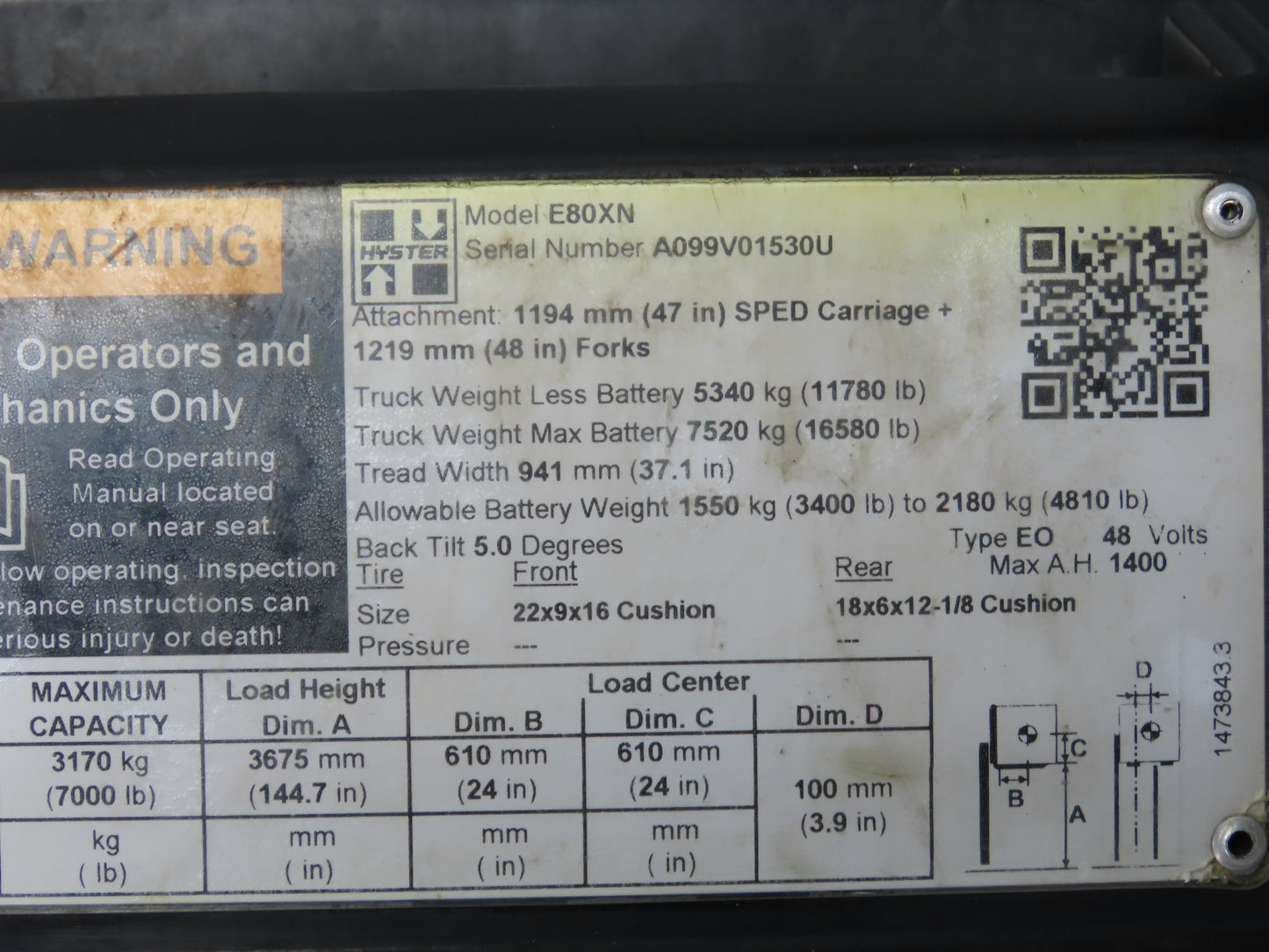 Hyster 8539580 Forklift Display Controller Module W/Key Off E80XN READ