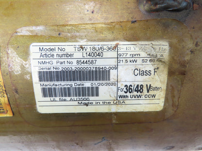 Hyster 8544587 Forklift Traction Drive Motor 48V 21.5kW Off E80XN TSW 180/6-360