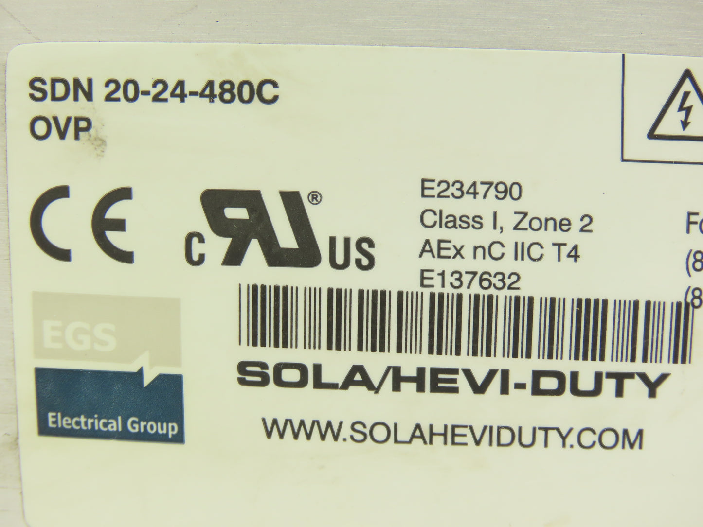 Emerson Sola SDN20-24-480C PLC Power Supply 24VDC 20A 480V 3PH