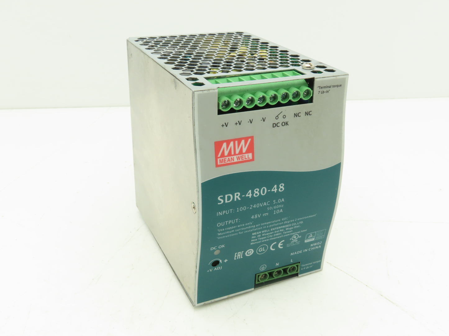 Mean Well SDR-480-48 PLC DIN Rail Power Supply 48VDC 10A 100-240V